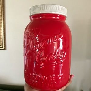 SOLD ‼️ Red ceramic mason jar cookie jar